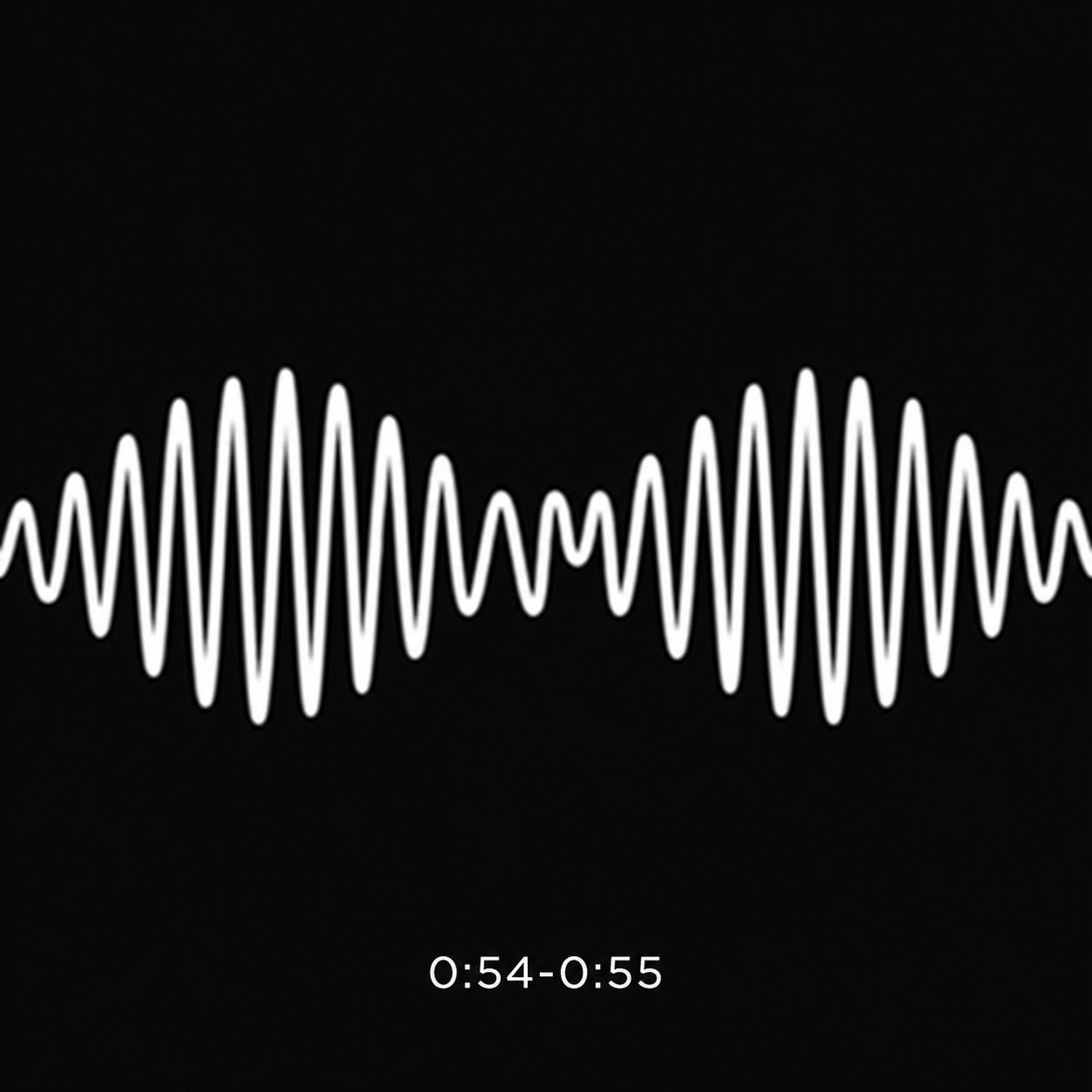 A white waveform on a dark background, with the timestamp 0:54–0:55