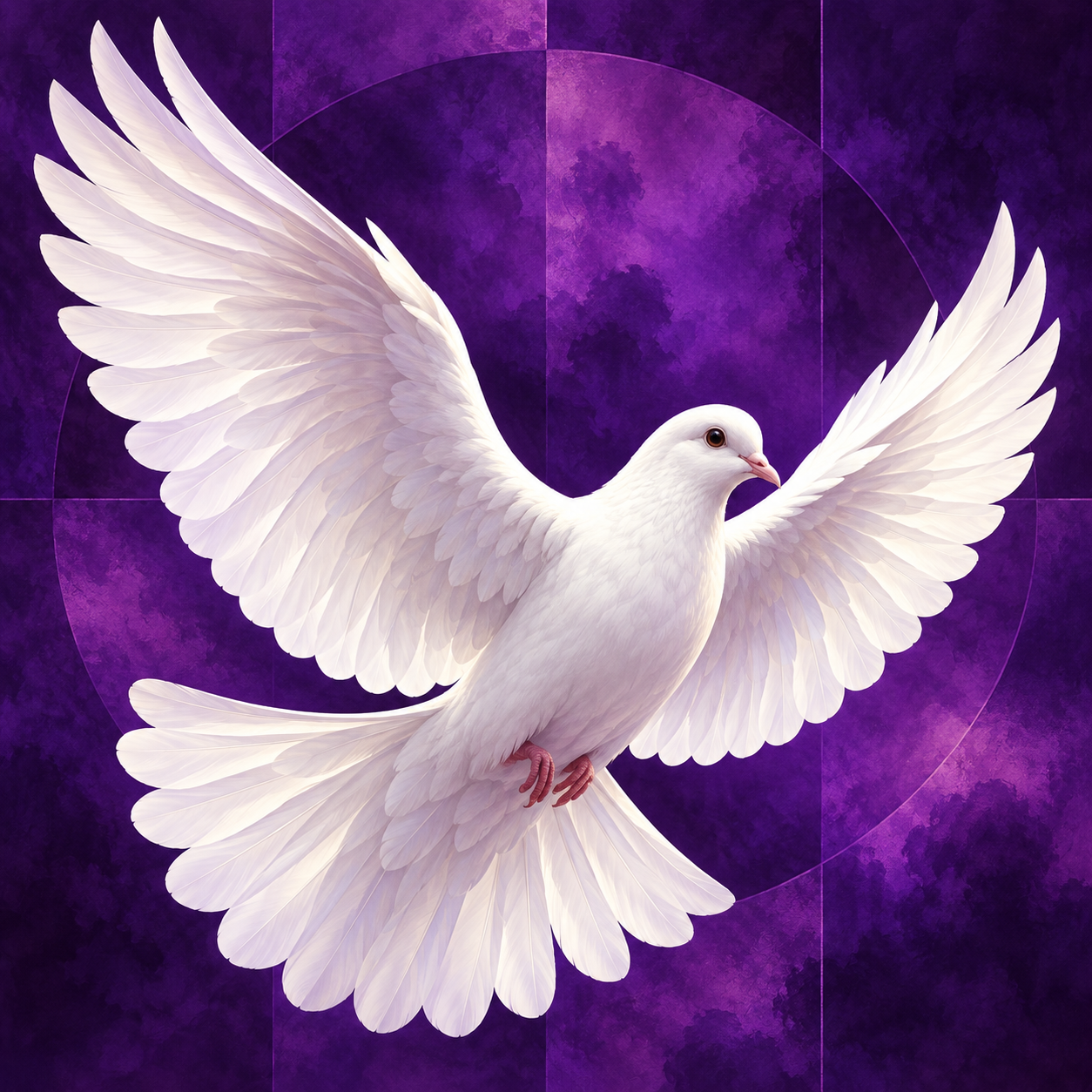 A white dove on a purple background